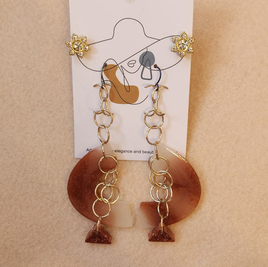 Brown and Gold C-Shape Dangle Earring Set