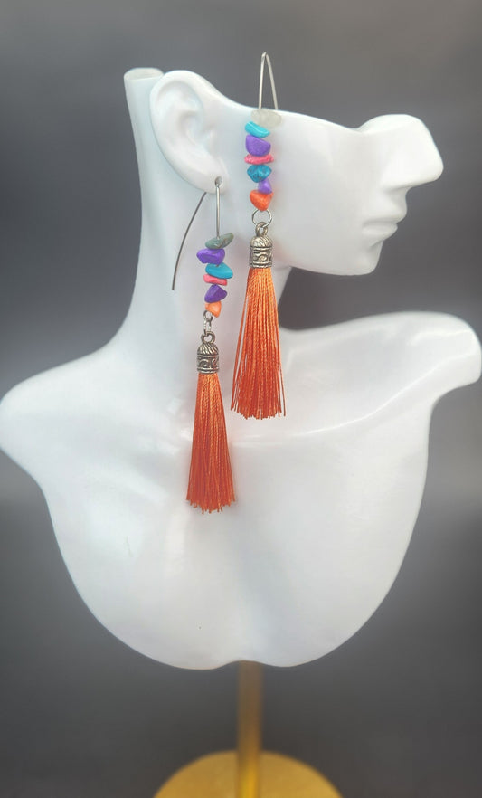 Multicolored Tiny Stone Tassel Earrings