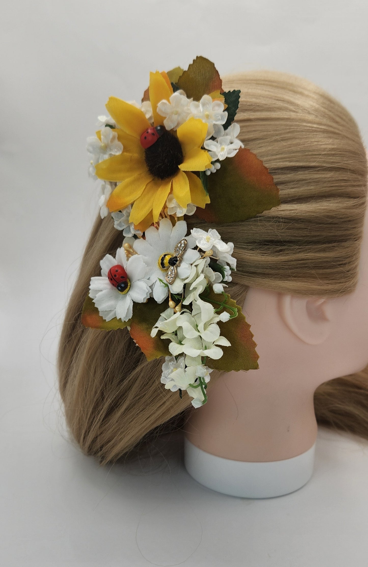 Sunflower Insects with White Wild Flowers Hair Clip