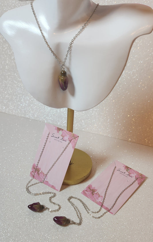 Preserved Dried Roses BFF Necklace Set