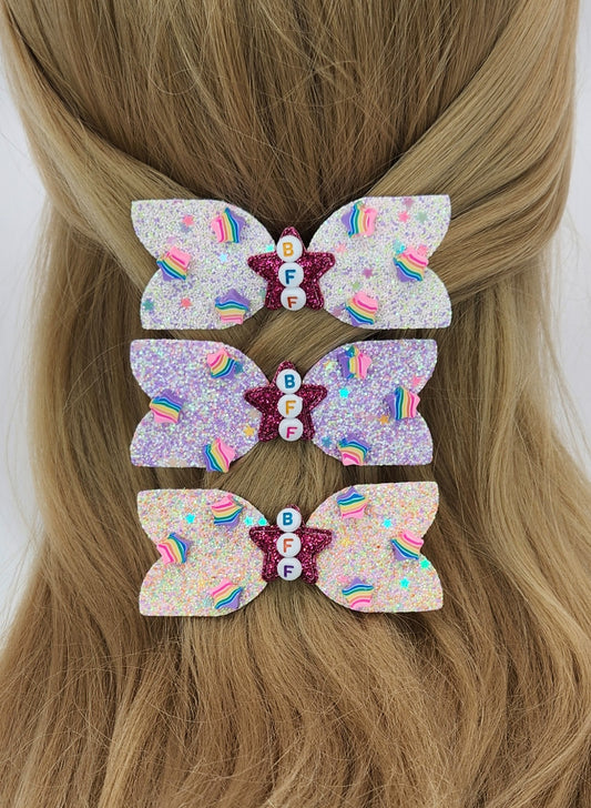 Tripple BFF Hair Clip Set with Rainbow Stars
