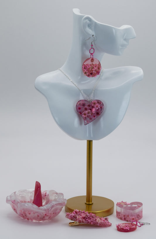 Pink Elegance Flower Jewelry Set