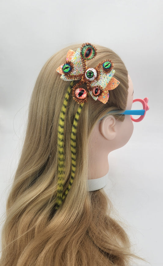 3-D Eye Hair Bow with Artificial Striped Hair