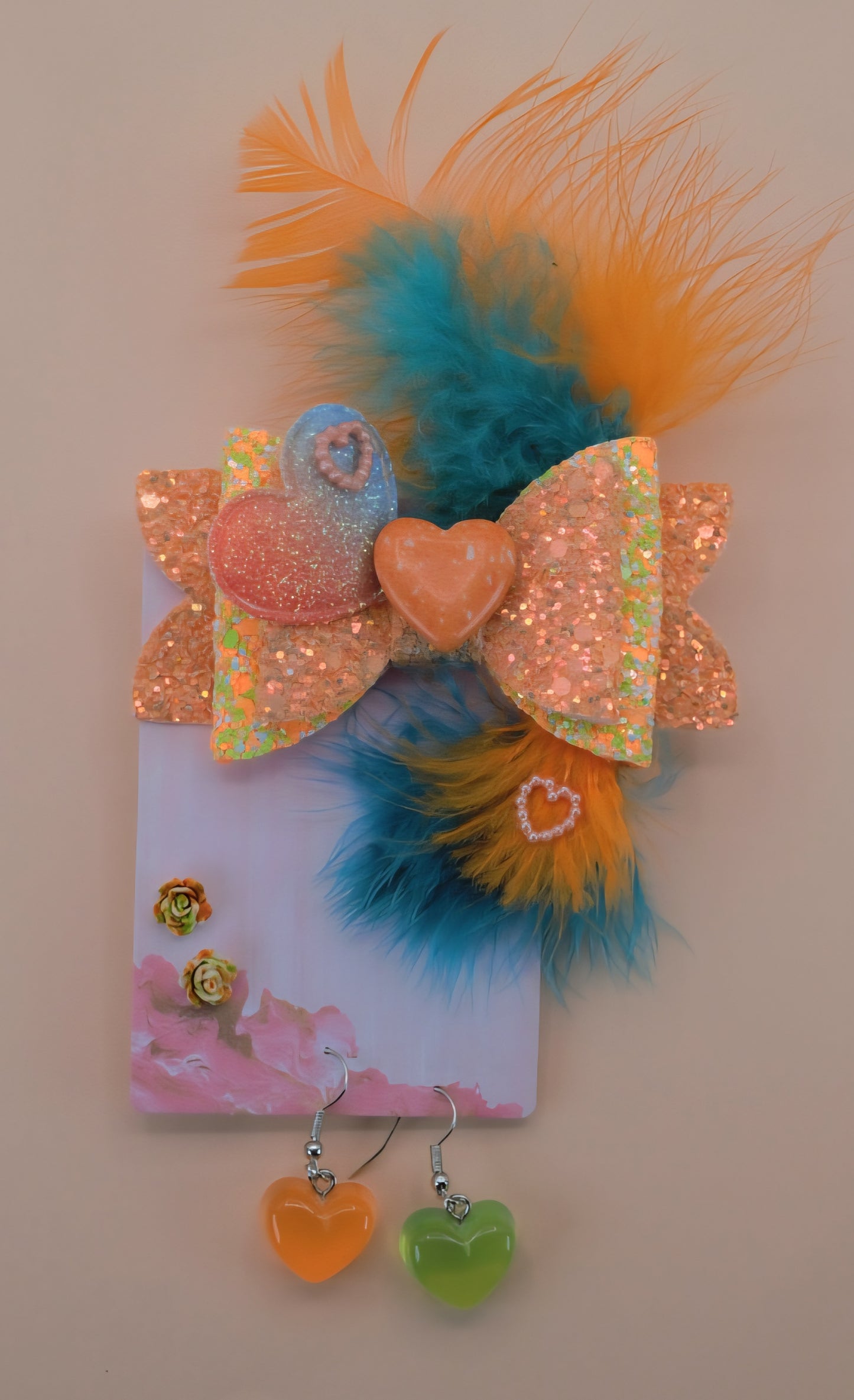 Classy Lil Gal Faux Feather Bow Set with Double Earrings