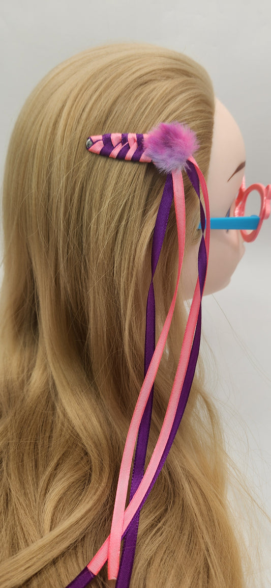 Hair Clip with Pink and Purple Dangling Ribbon