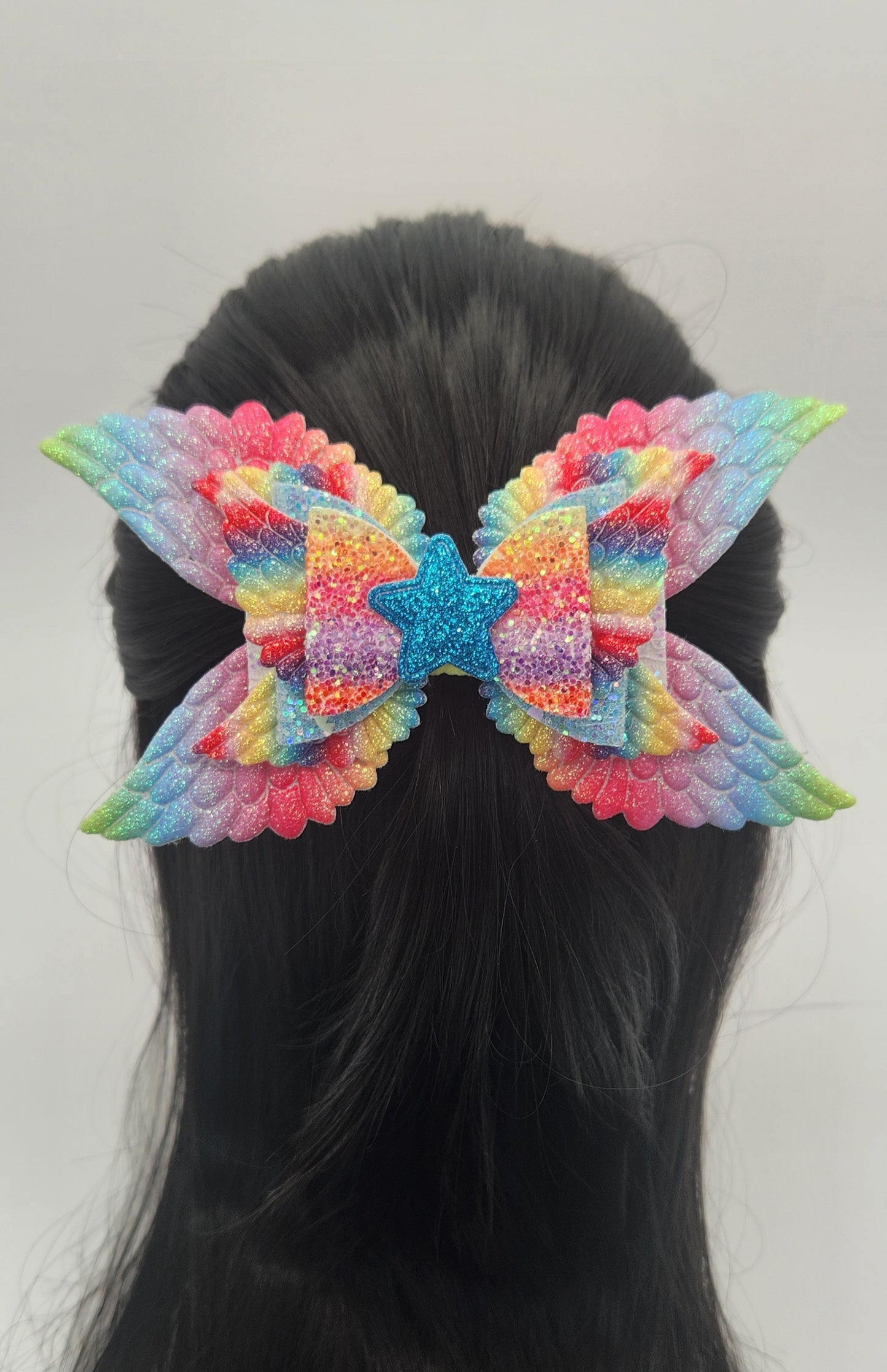 Fun Rainbow Angel Wings Hair Bow
