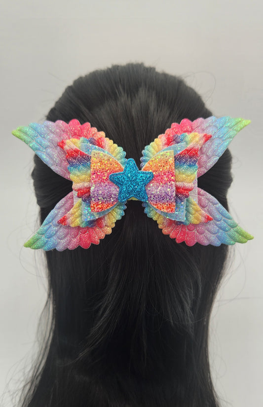 Fun Rainbow Angel Wings Hair Bow
