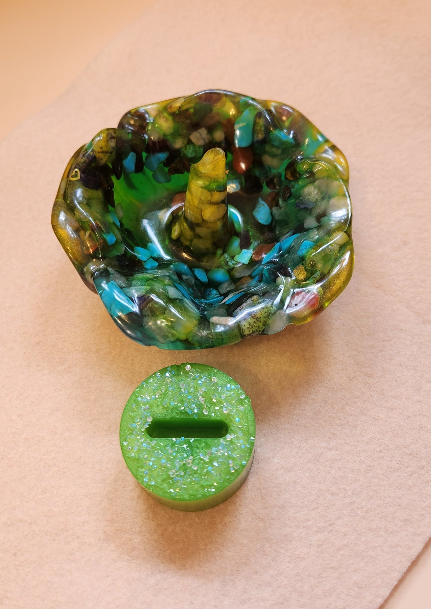 Nature's Shades of Green Resin Jewelry Dish set