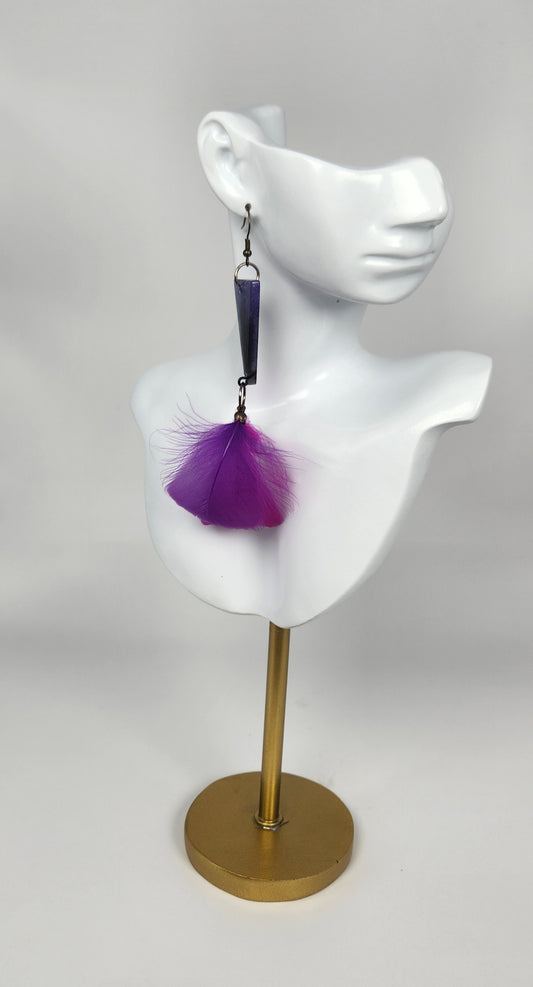 Purple Resin Triangle with Faux Feathers