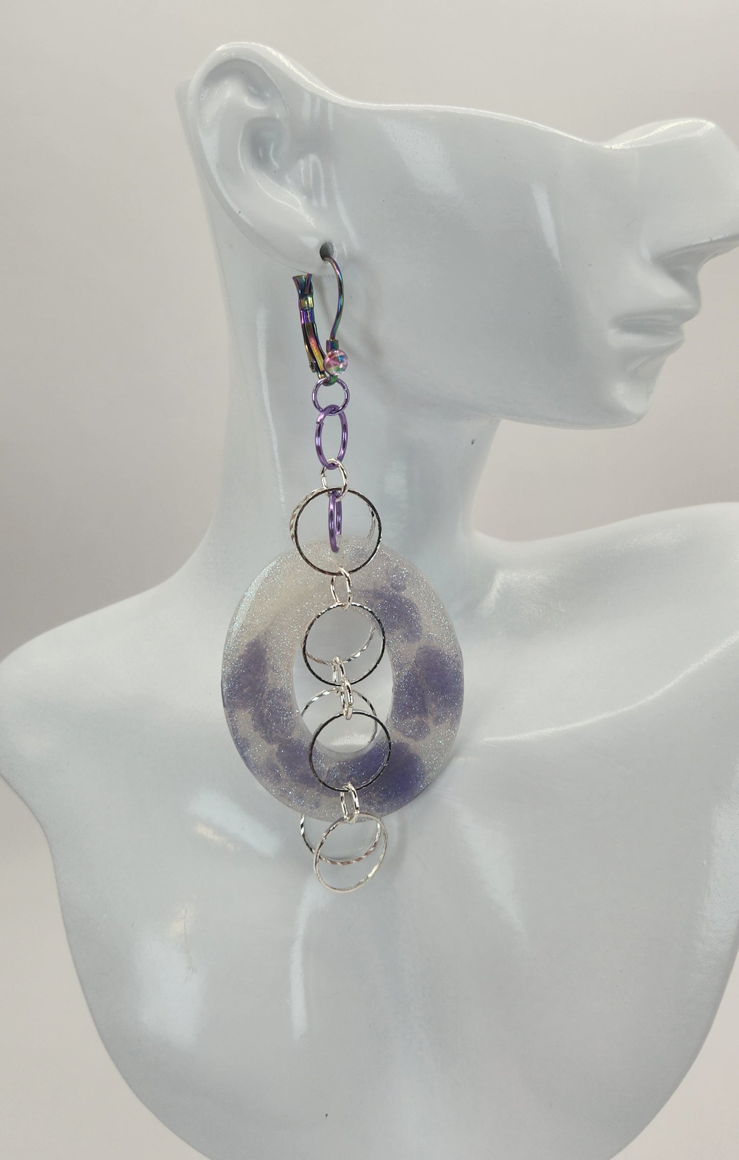 Spotted Purple Hoop with Hearts Earring Set