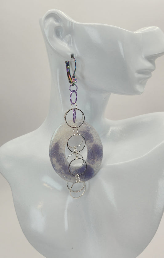 Spotted Purple Hoop with Hearts Earring Set