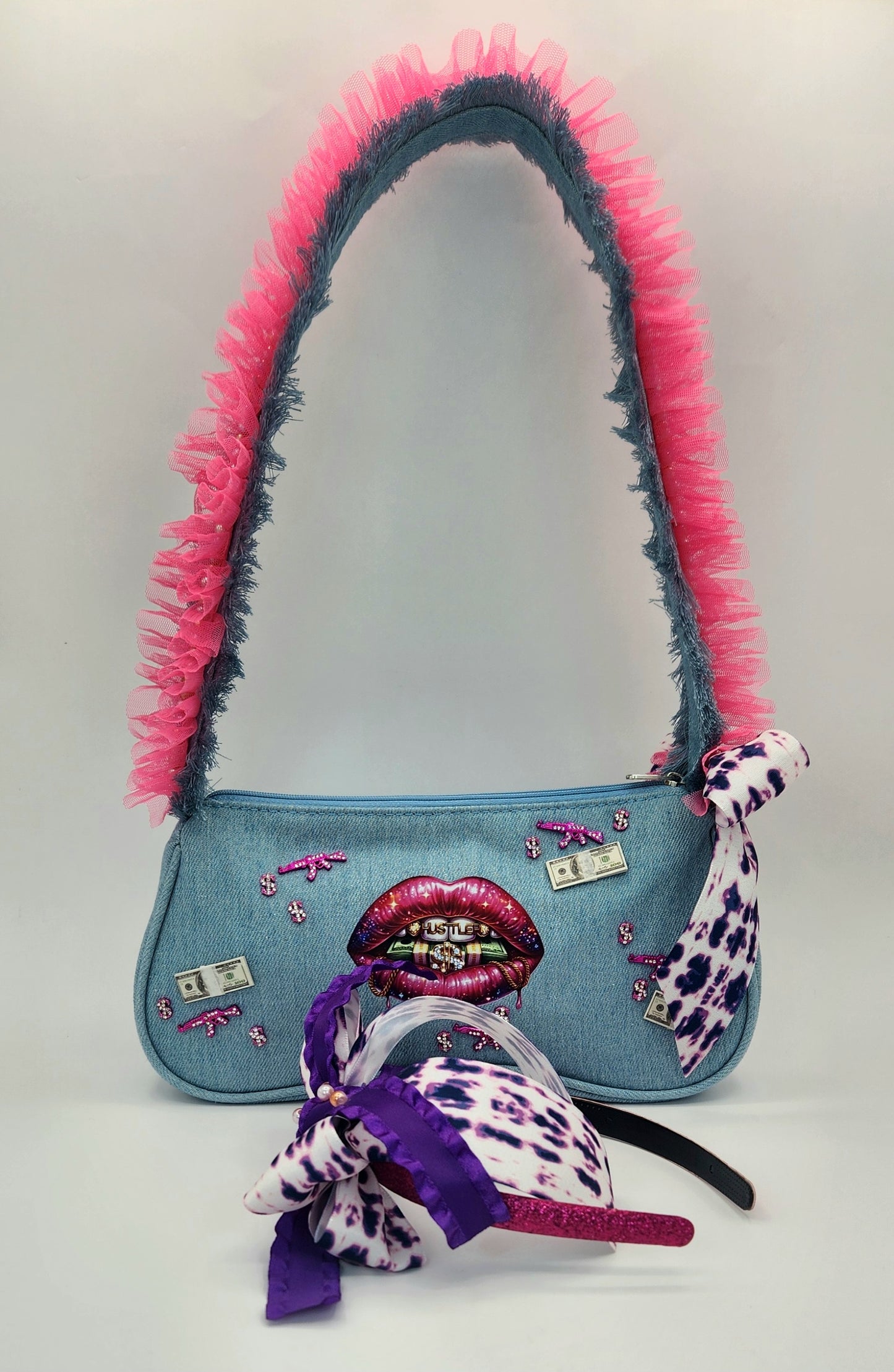 Denim Naughty-N-Nice Clutch with Matching Headband