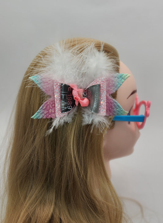 Barbie Wing Hair Bow with Faux Feathers