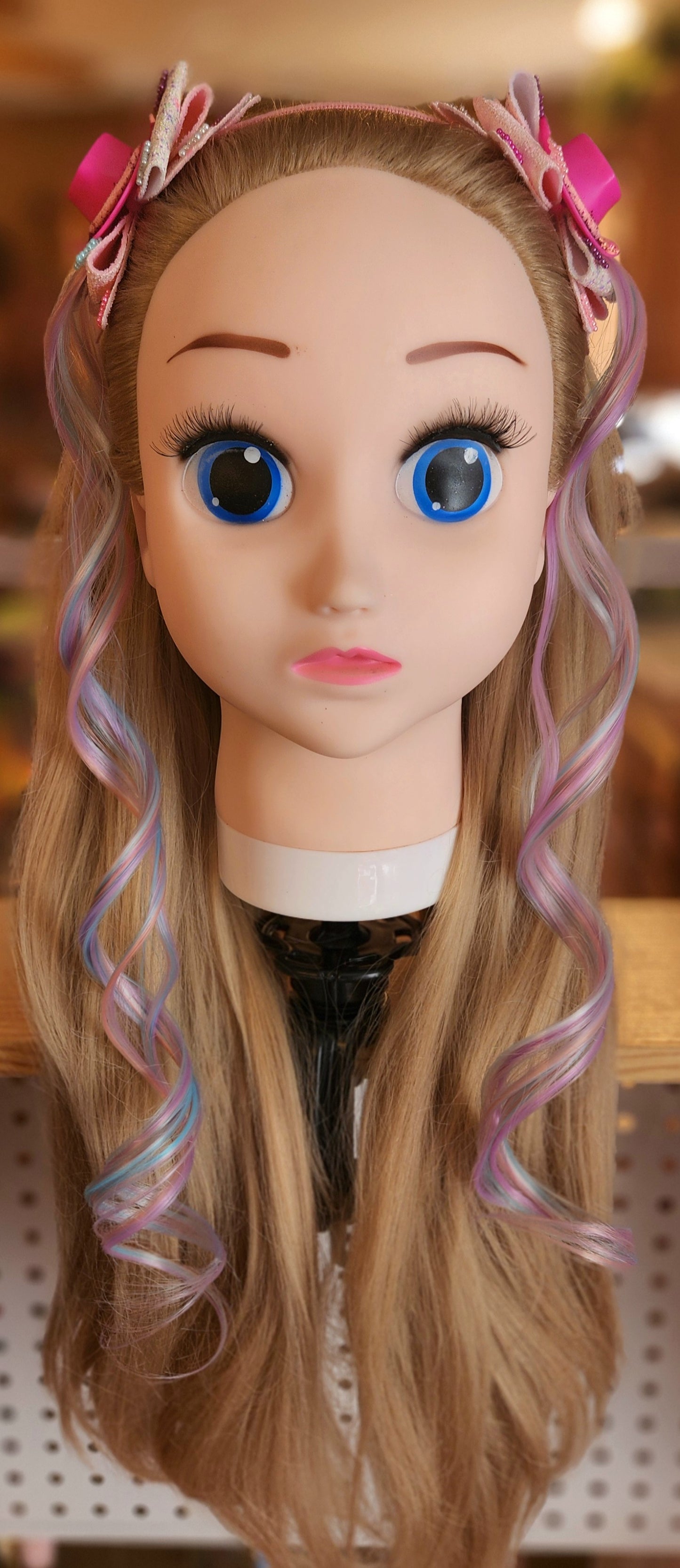 HOTT Pink Cowgirl Hat Hair Bow Headband w/ Artificial Pastel Hair