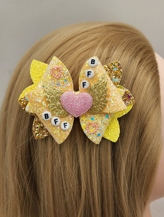 BFF Glittery Yellow & Gold Cloth Hair Bow Set