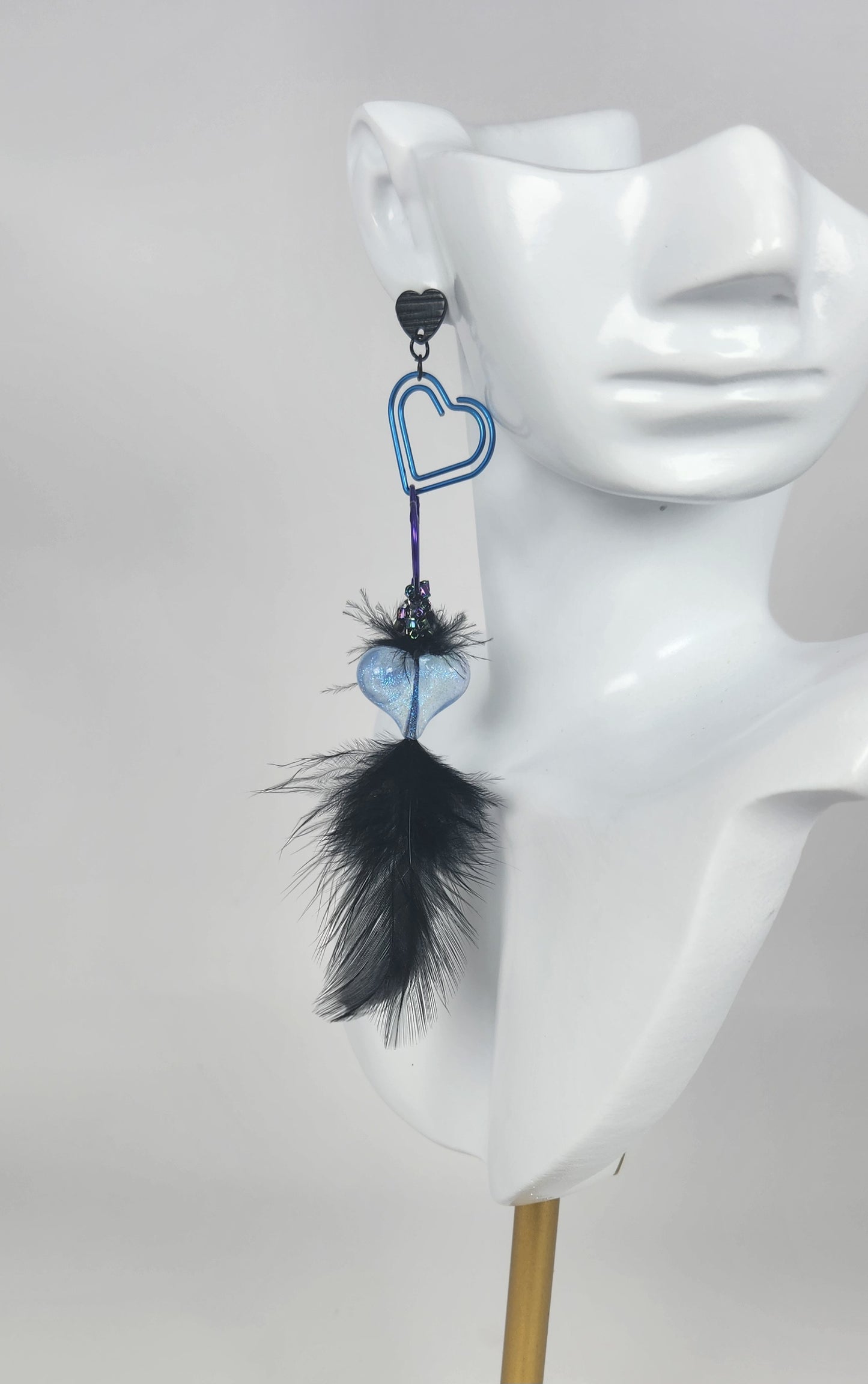 Four Heart Stacked Faux Feather Earrings
