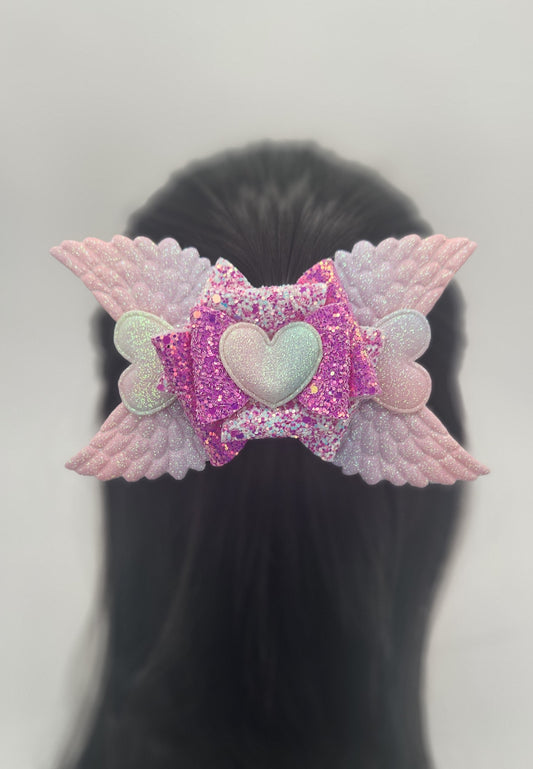 Pretty Hearts with Angel Wings Hair Bow