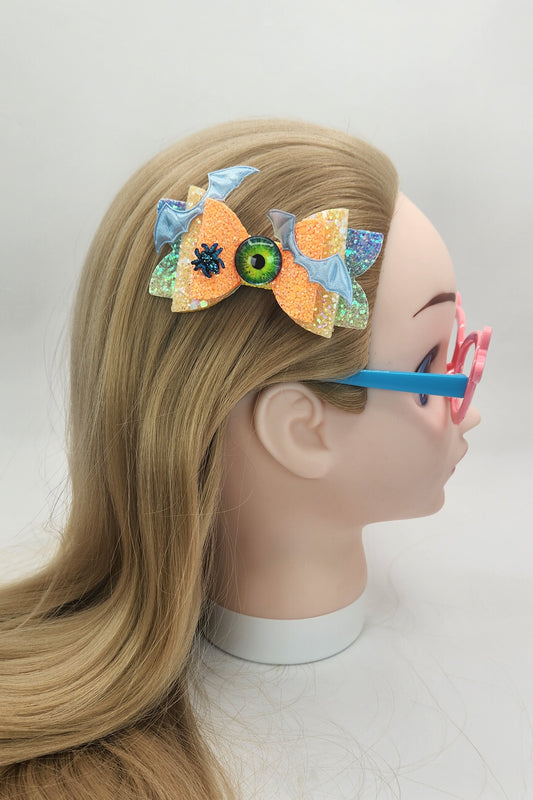 Shimmery Multicolored Hair Bow with Eyes and Bats