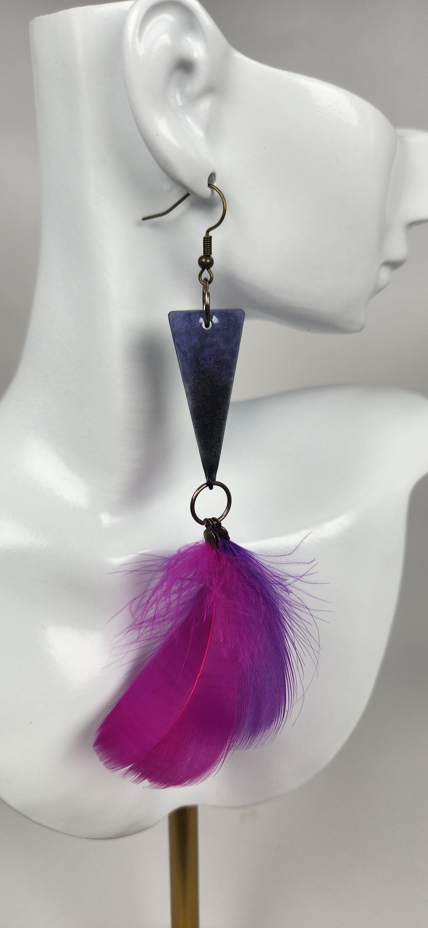 Purple Resin Triangle with Faux Feathers