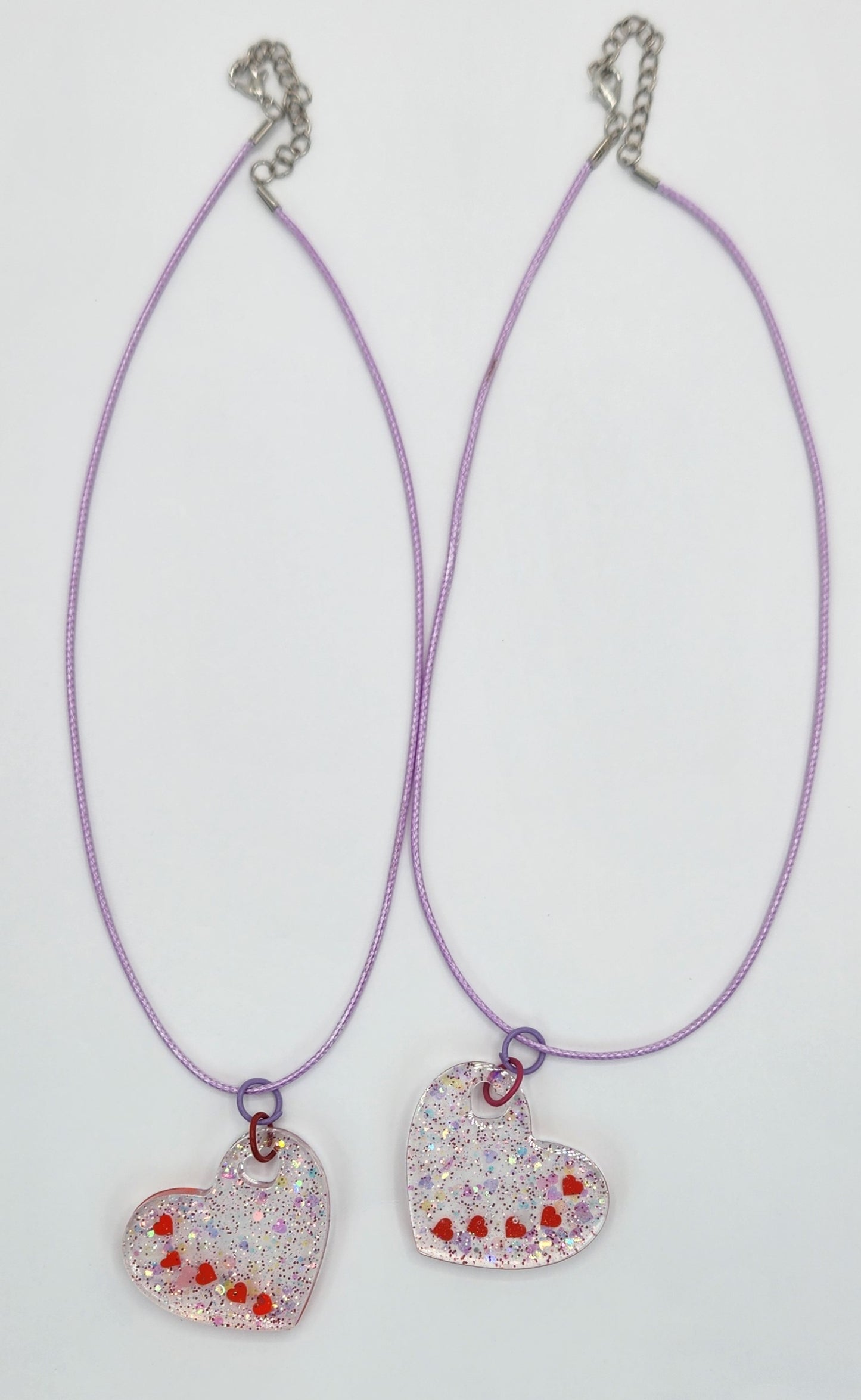 BFF Iridescent Glitter Red Heart Necklace Set