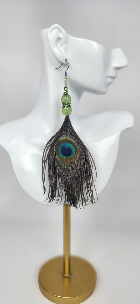 Faux Peacock Feather Earrings