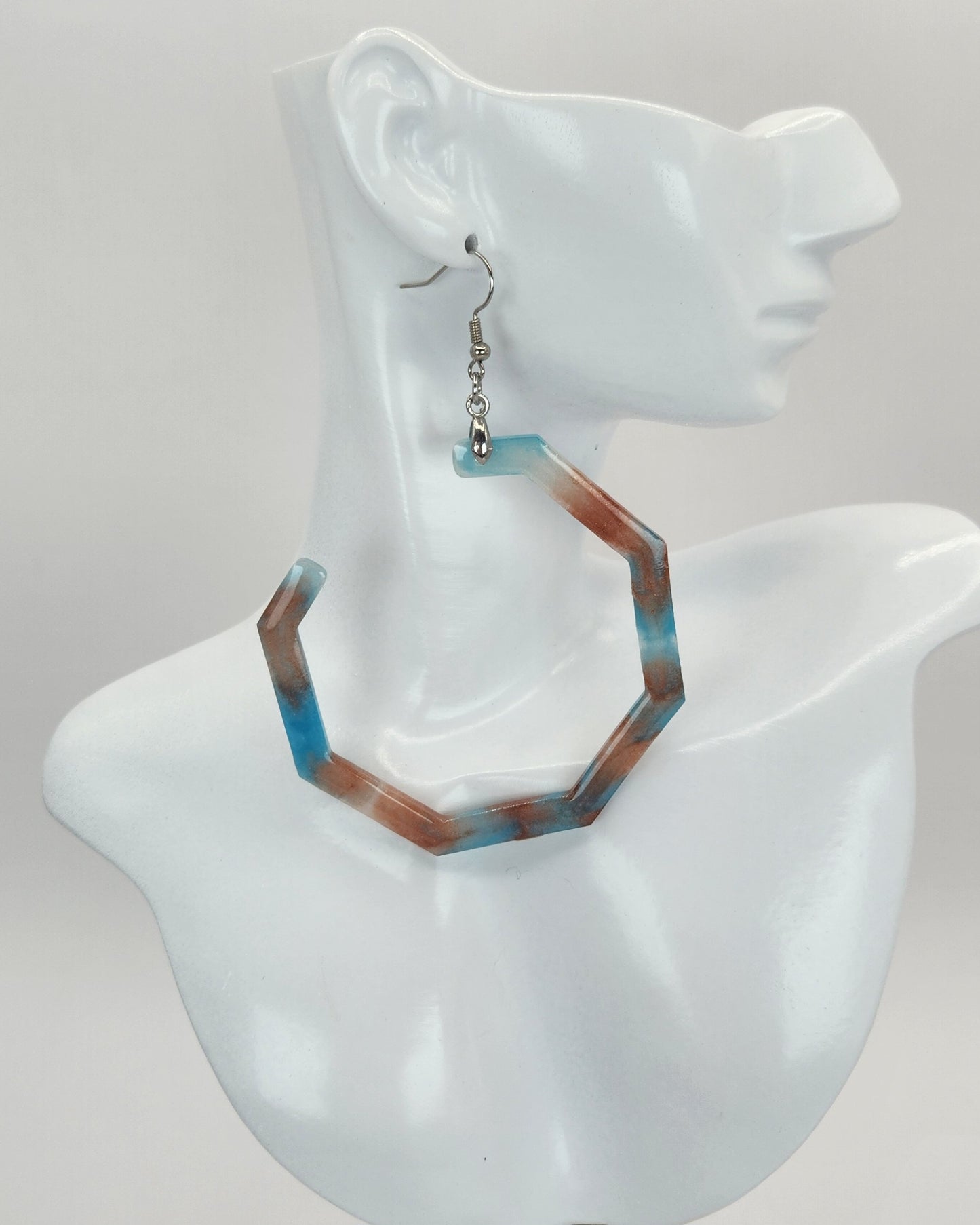 Spotted Baby Blue and Dark Gold Hoop Earrings