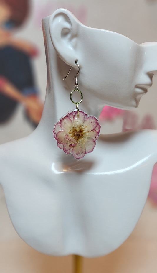 Mother Nature Resin Tree Stand Set: Silver, White, Pink, & Purple with Preserved Resin Flower Earrings
